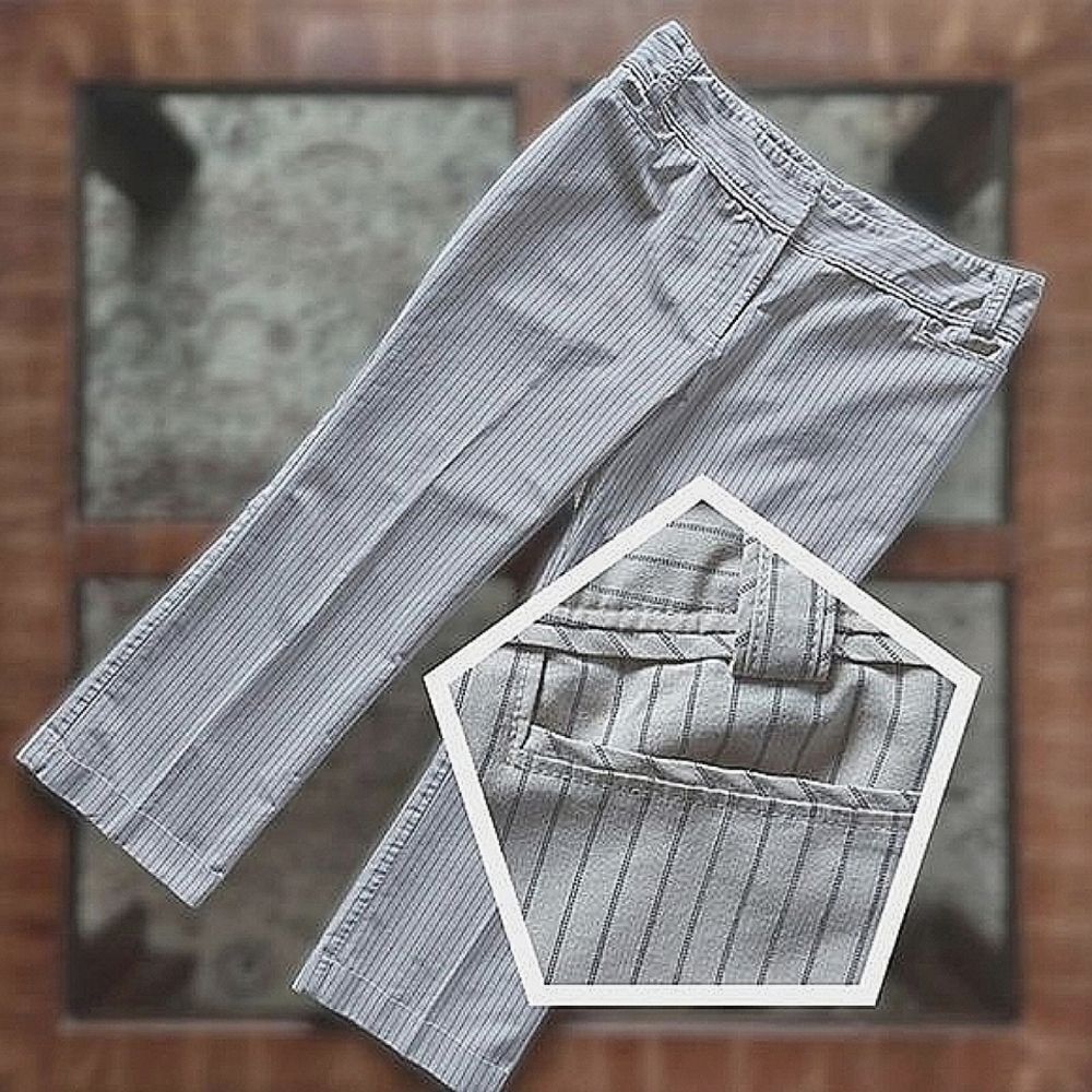 Vtg Tabi cropped mid-rise cream pinstripe summer ankle slacks